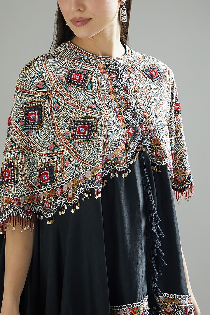Black Silk Cape Set by Minaxi Dadoo at Pernia's Pop Up Shop