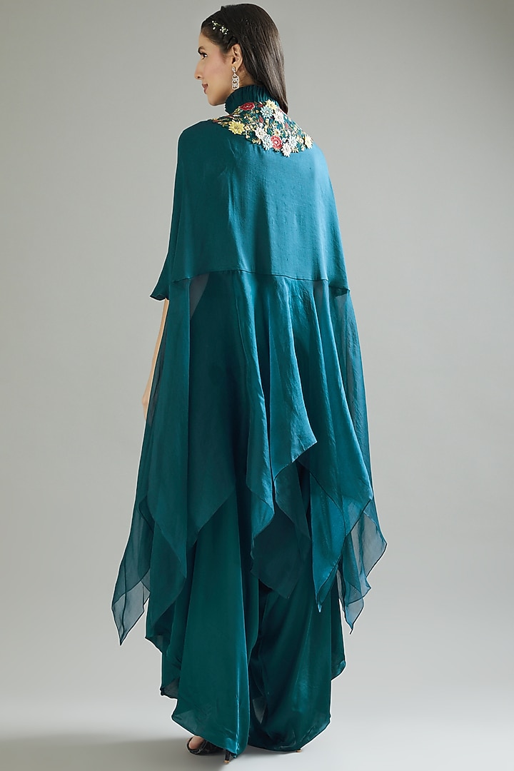 Blue Dupion Cape Set by Minaxi Dadoo at Pernia's Pop Up Shop