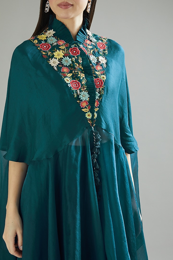 Blue Dupion Cape Set by Minaxi Dadoo at Pernia's Pop Up Shop