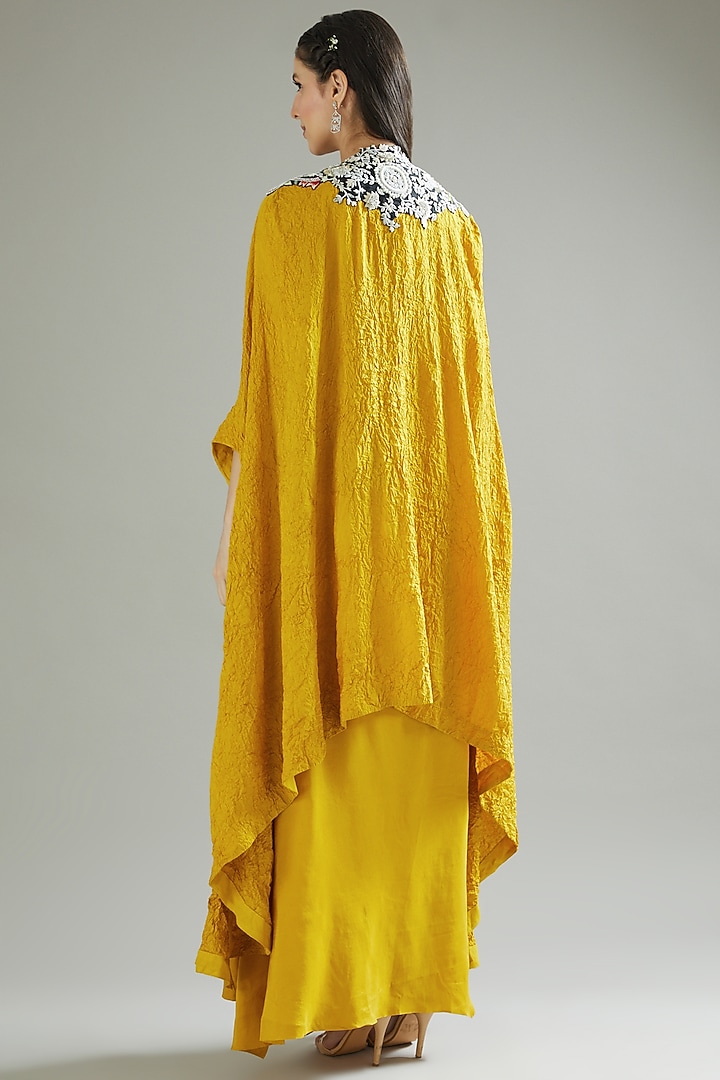 Yellow Crushed Dupion Cape Set by Minaxi Dadoo at Pernia's Pop Up Shop