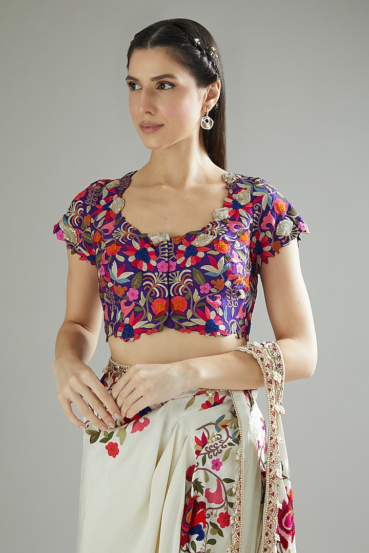 Ivory Dupion Drape Reception Saree Set by Minaxi Dadoo at Pernia's Pop Up Shop