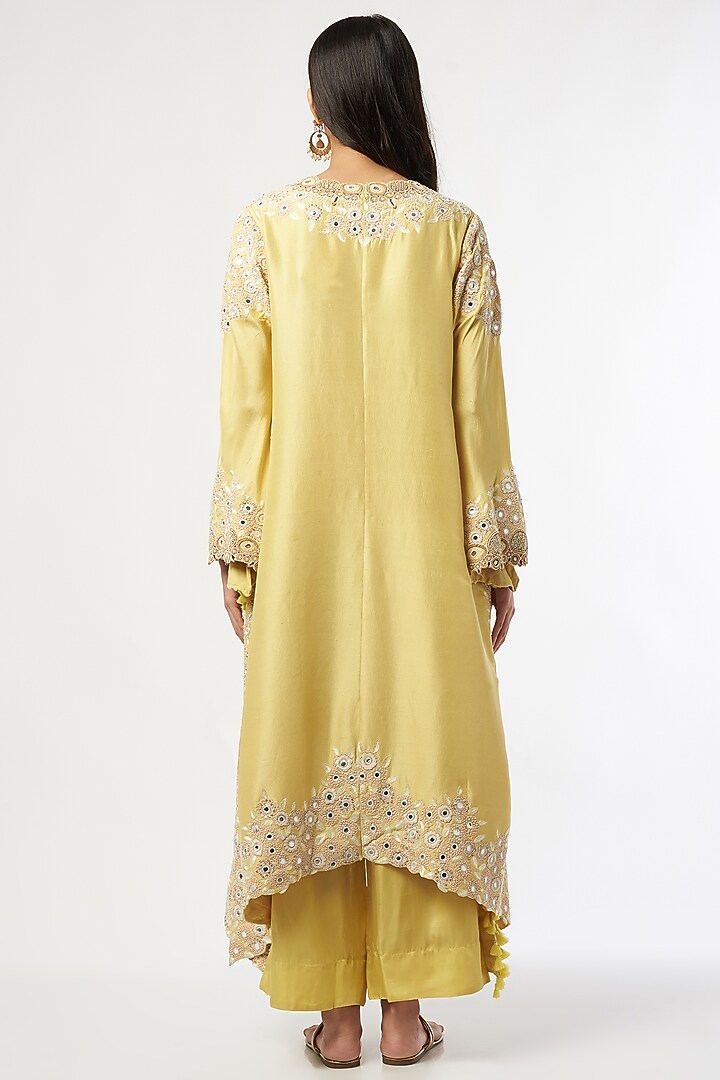 Yellow Dupion Silk Embroidered Kurta Set by Minaxi Dadoo at Pernia's Pop Up Shop