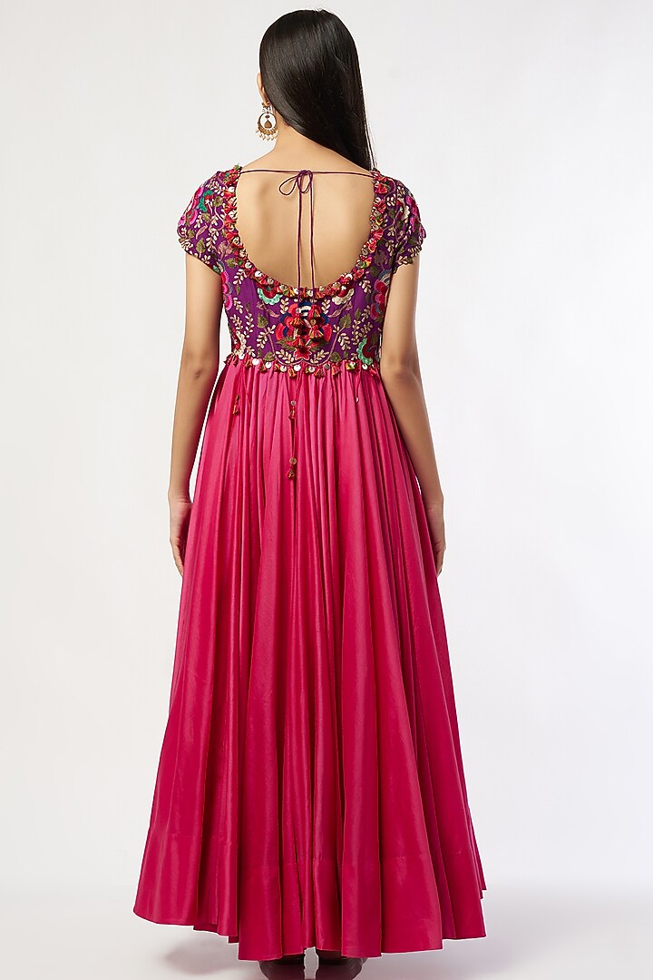 Rani Pink & Purple Embroidered Bridal Anarkali Set by Minaxi Dadoo at Pernia's Pop Up Shop