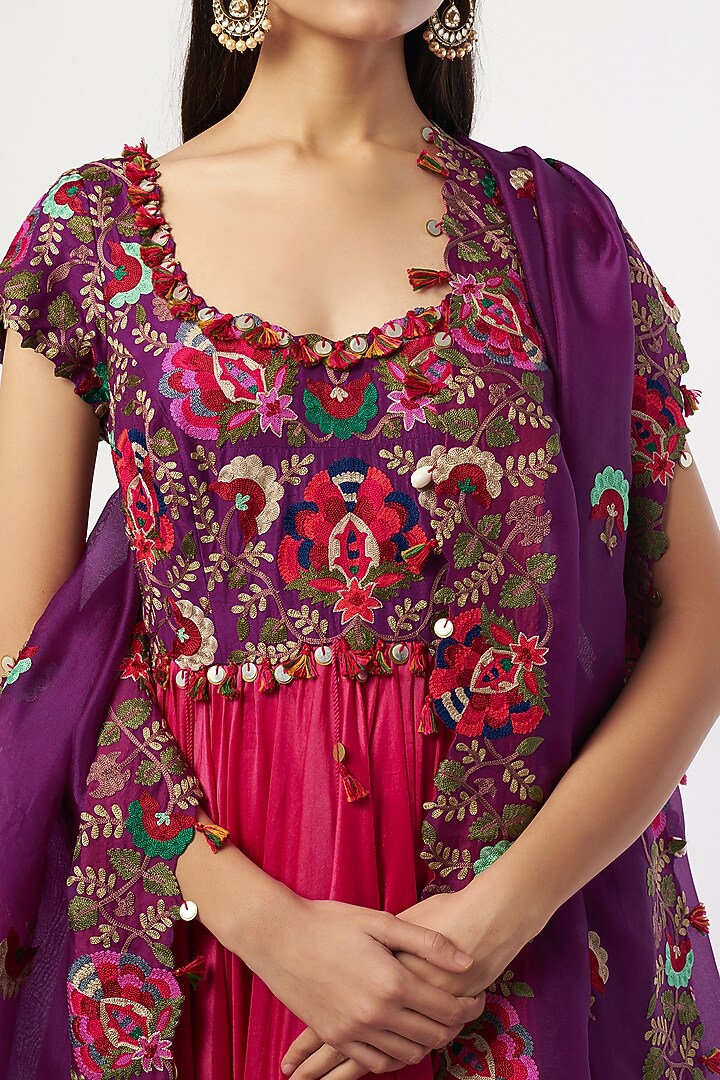 Rani Pink & Purple Embroidered Bridal Anarkali Set by Minaxi Dadoo at Pernia's Pop Up Shop