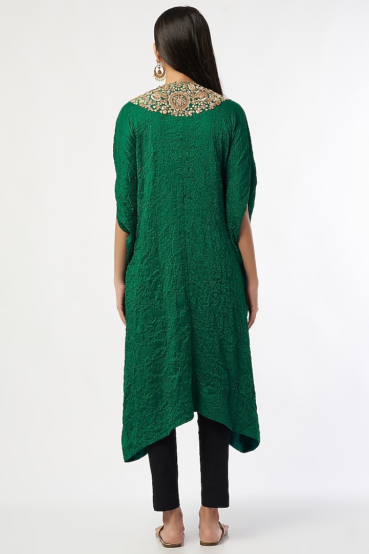 Green Crushed Dupion Kaftan Set by Minaxi Dadoo at Pernia's Pop Up Shop