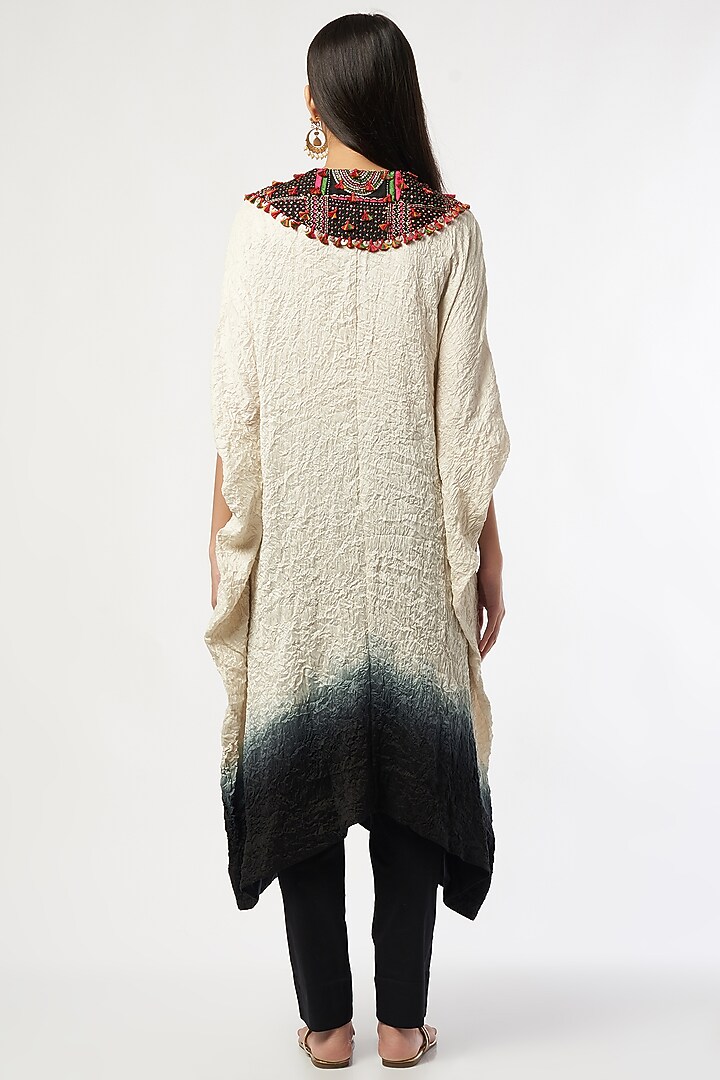 Ivory to Black Crushed Dupion Kaftan Set by Minaxi Dadoo at Pernia's Pop Up Shop