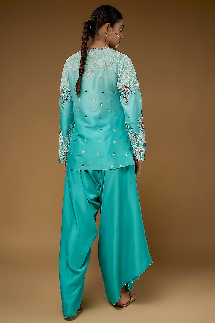 Blue Silk & Organza Ombre Short Kurta Set by Minaxi Dadoo at Pernia's Pop Up Shop