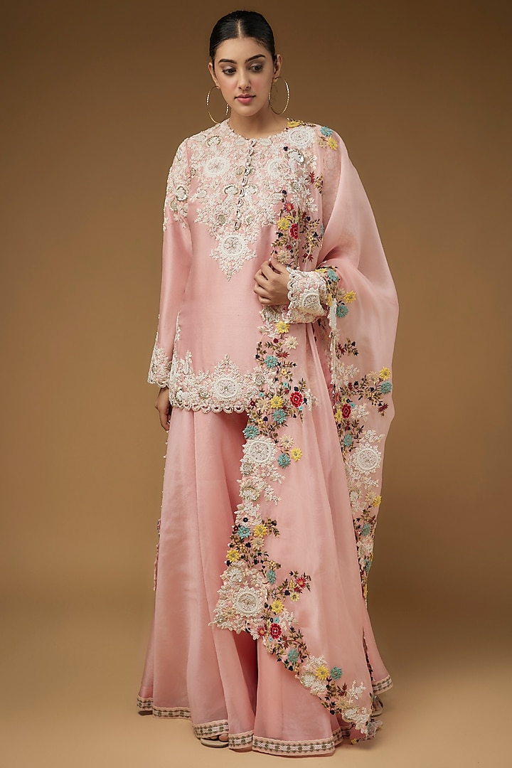 Fresh Pink Organza Sharara Set by Minaxi Dadoo at Pernia's Pop Up Shop