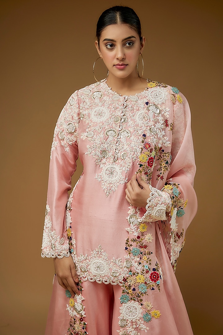 Fresh Pink Organza Bridal Sharara Set by Minaxi Dadoo at Pernia's Pop Up Shop