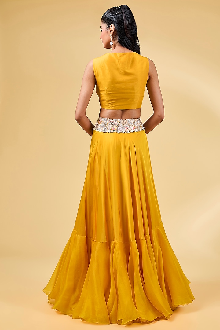 Mango Yellow Silk Thread & Sequins Zari Work Cape Set by Minaxi Dadoo at Pernia's Pop Up Shop