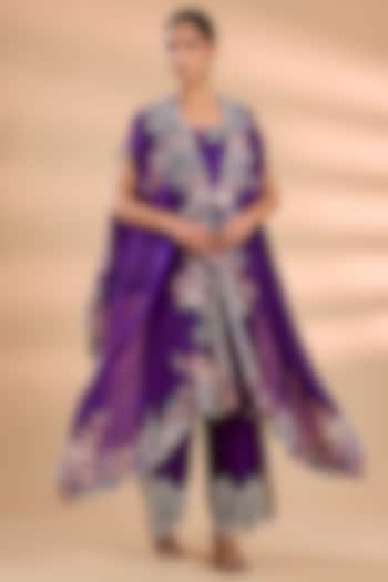 Purple Organza Threadwork Butterfly Cape Set by Minaxi Dadoo at Pernia's Pop Up Shop