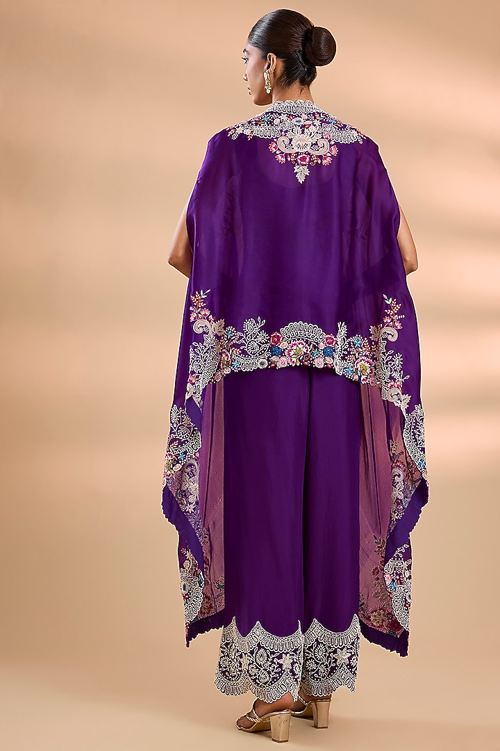Purple Organza Threadwork Butterfly Cape Set by Minaxi Dadoo at Pernia's Pop Up Shop