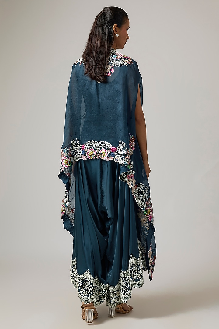 Peacock Blue Organza Cape Set by Minaxi Dadoo at Pernia's Pop Up Shop