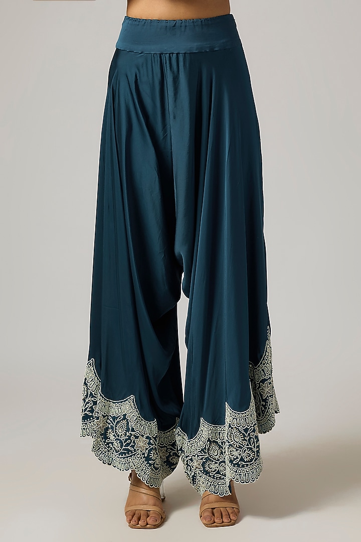Peacock Blue Organza Cape Set by Minaxi Dadoo at Pernia's Pop Up Shop