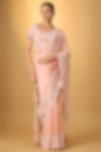 Pink Organza Embroidered Bridal Saree Set by Minaxi Dadoo at Pernia's Pop Up Shop