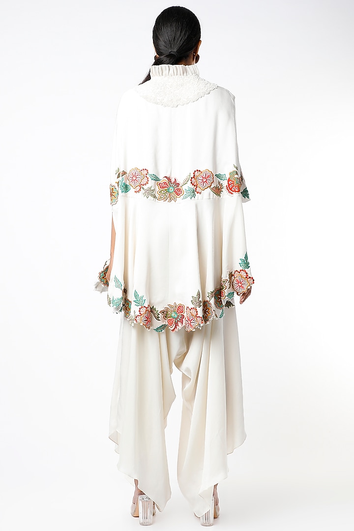 Ivory Dupion Silk Ruffled Cape Set by Minaxi Dadoo at Pernia's Pop Up Shop