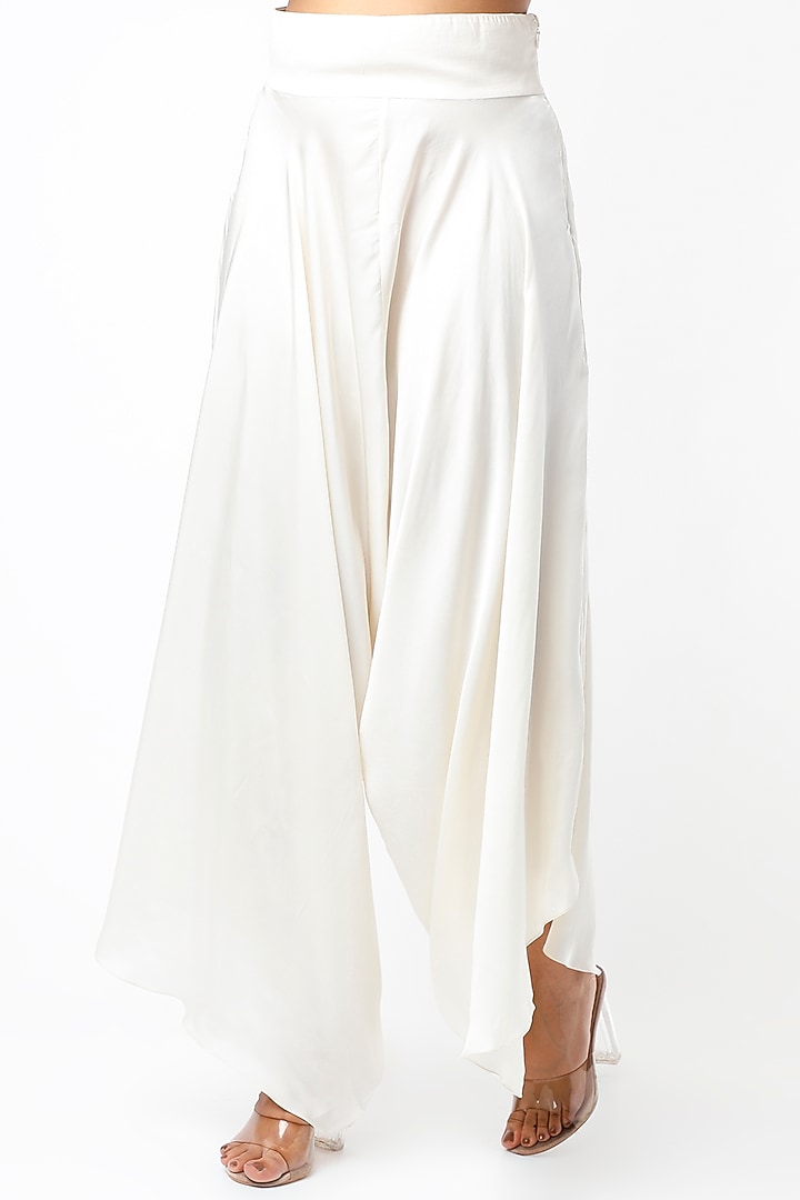 Ivory Dupion Silk Ruffled Cape Set by Minaxi Dadoo at Pernia's Pop Up Shop