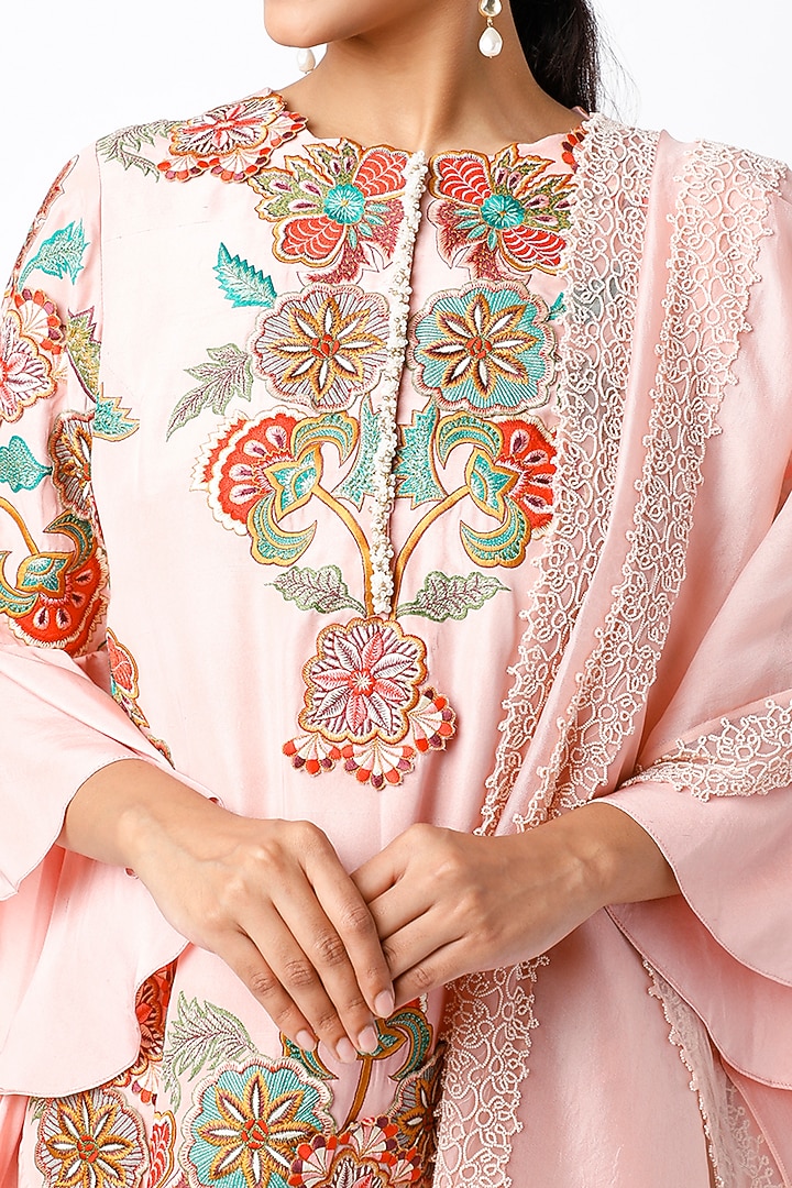 Light Rose Pink Dupion Silk Kurta Set by Minaxi Dadoo at Pernia's Pop Up Shop
