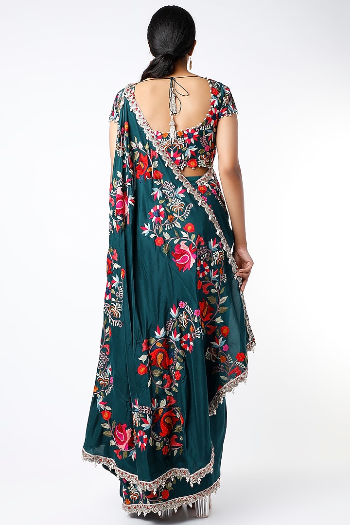 Green Dupion Silk Draped Reception Saree Set by Minaxi Dadoo at Pernia's Pop Up Shop