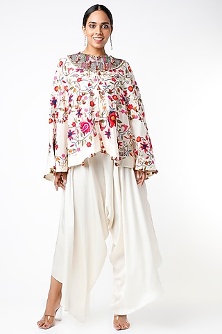 Ivory Silk Cape Set by Minaxi Dadoo