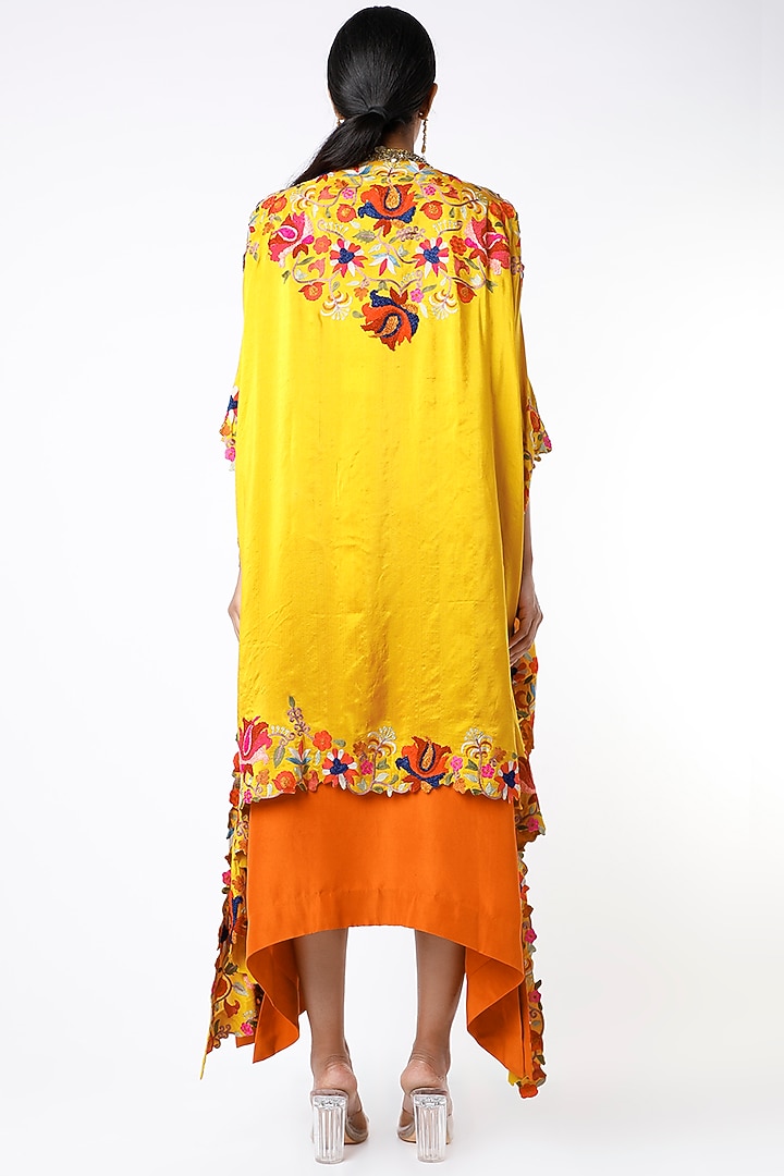Blaze Orange Party Wear Dress With Cape by Minaxi Dadoo at Pernia's Pop Up Shop