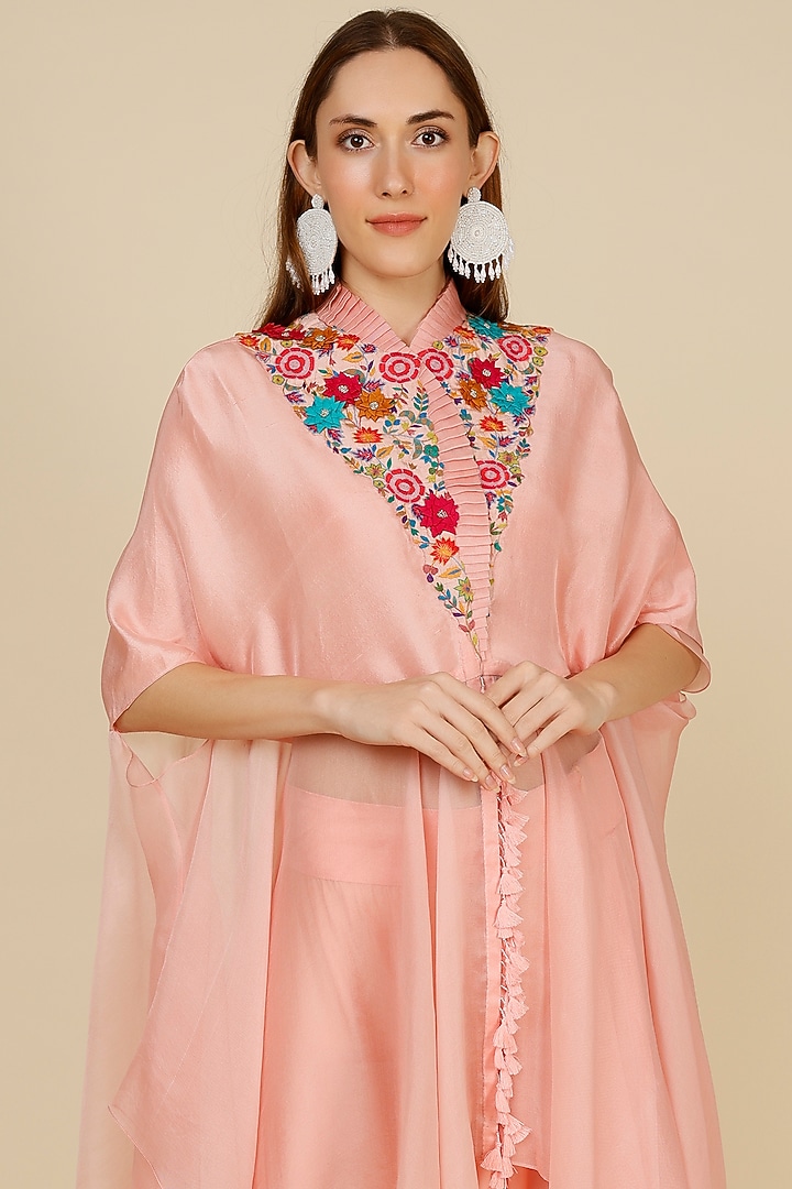 Pink Dupion Cape Set by Minaxi Dadoo at Pernia's Pop Up Shop