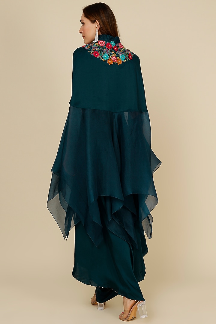 Peacock Blue Dupion Cape Set by Minaxi Dadoo at Pernia's Pop Up Shop