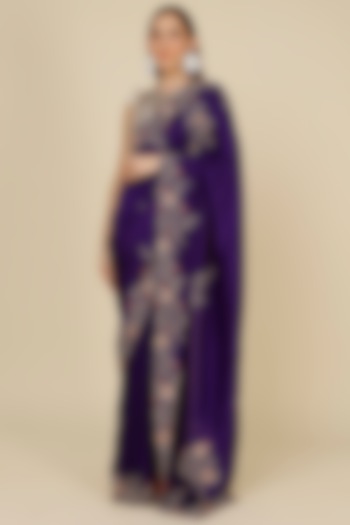 Purple Embroidered Saree Set by Minaxi Dadoo