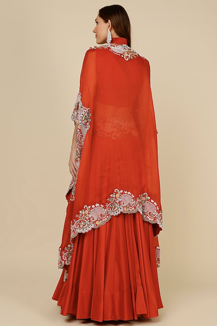 Rust Orange Chanderi Bridal Lehenga Set by Minaxi Dadoo at Pernia's Pop Up Shop