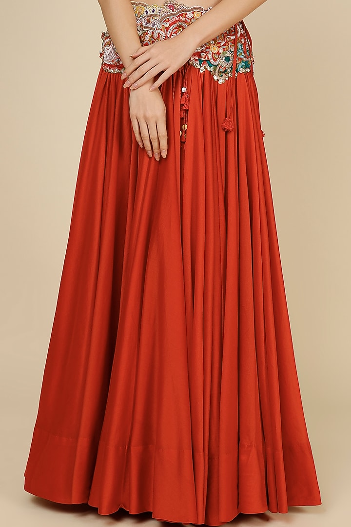 Rust Orange Chanderi Bridal Lehenga Set by Minaxi Dadoo at Pernia's Pop Up Shop