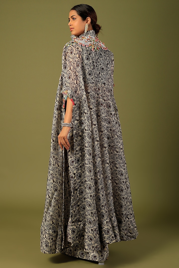 Black & White Organza Printed Cape Set by Minaxi Dadoo at Pernia's Pop Up Shop