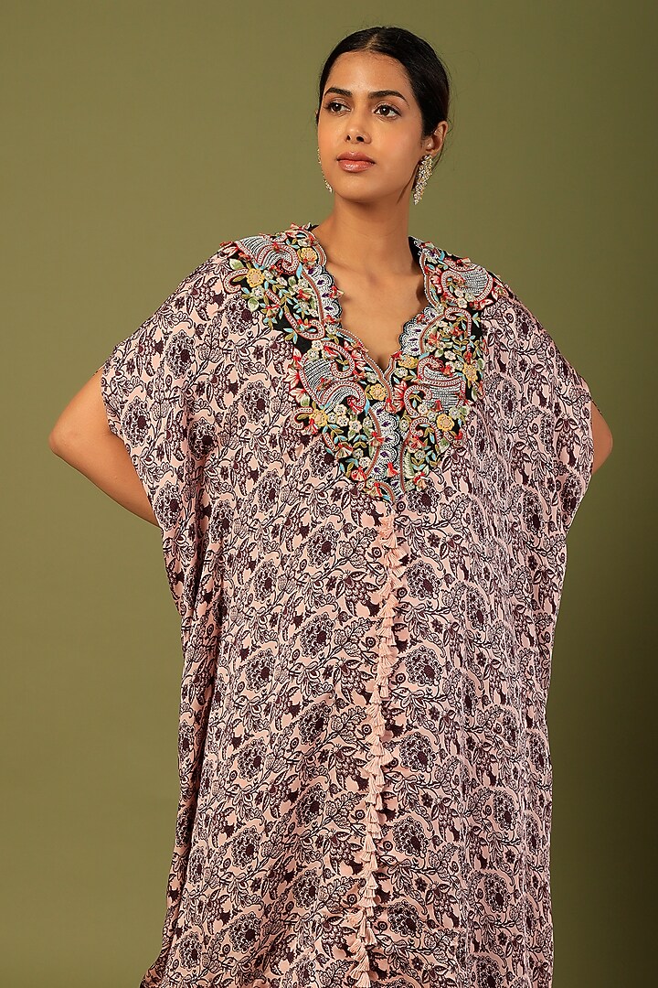 Black & White Silk Printed Kaftan Set by Minaxi Dadoo at Pernia's Pop Up Shop