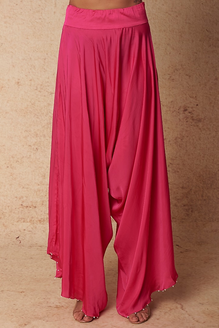 Rani Pink Dupion Embroidered Cape Set by Minaxi Dadoo at Pernia's Pop Up Shop