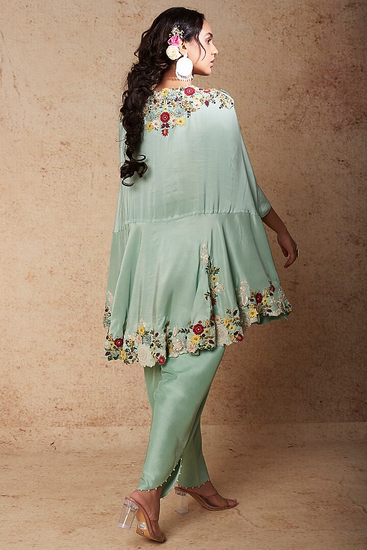 Powder Blue Dupion Embroidered Cape Set by Minaxi Dadoo at Pernia's Pop Up Shop