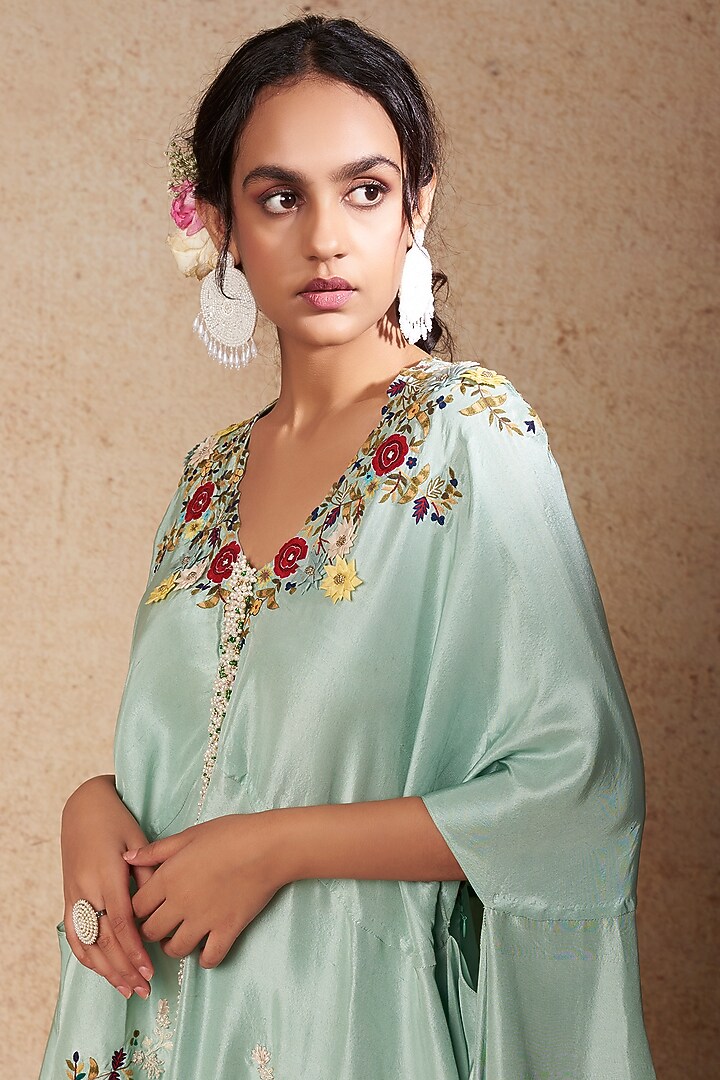 Powder Blue Dupion Embroidered Cape Set by Minaxi Dadoo at Pernia's Pop Up Shop