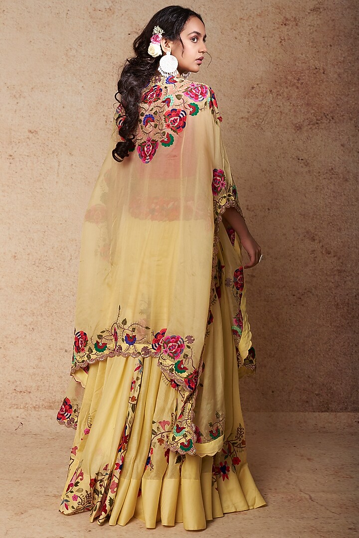 Yellow Chanderi Embroidered Skirt Set by Minaxi Dadoo at Pernia's Pop Up Shop