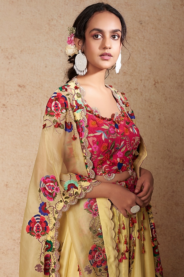 Yellow Chanderi Embroidered Skirt Set by Minaxi Dadoo at Pernia's Pop Up Shop