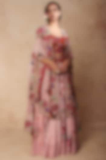 Pink Chanderi Kalidar Skirt Set by Minaxi Dadoo