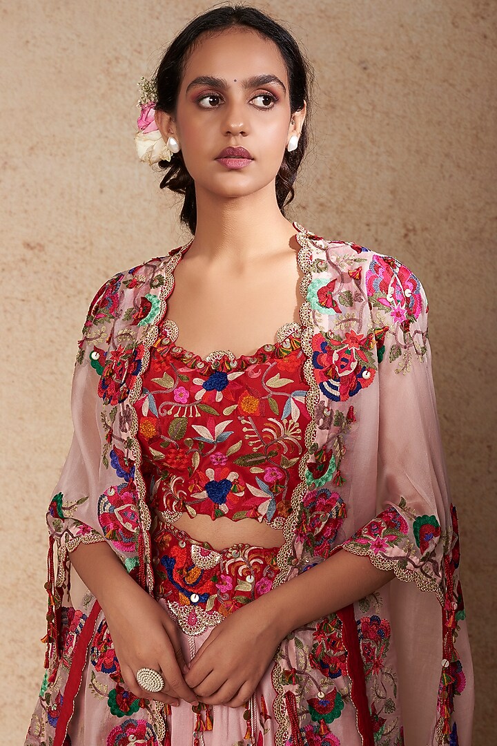 Pink Chanderi Kalidar Skirt Set by Minaxi Dadoo at Pernia's Pop Up Shop