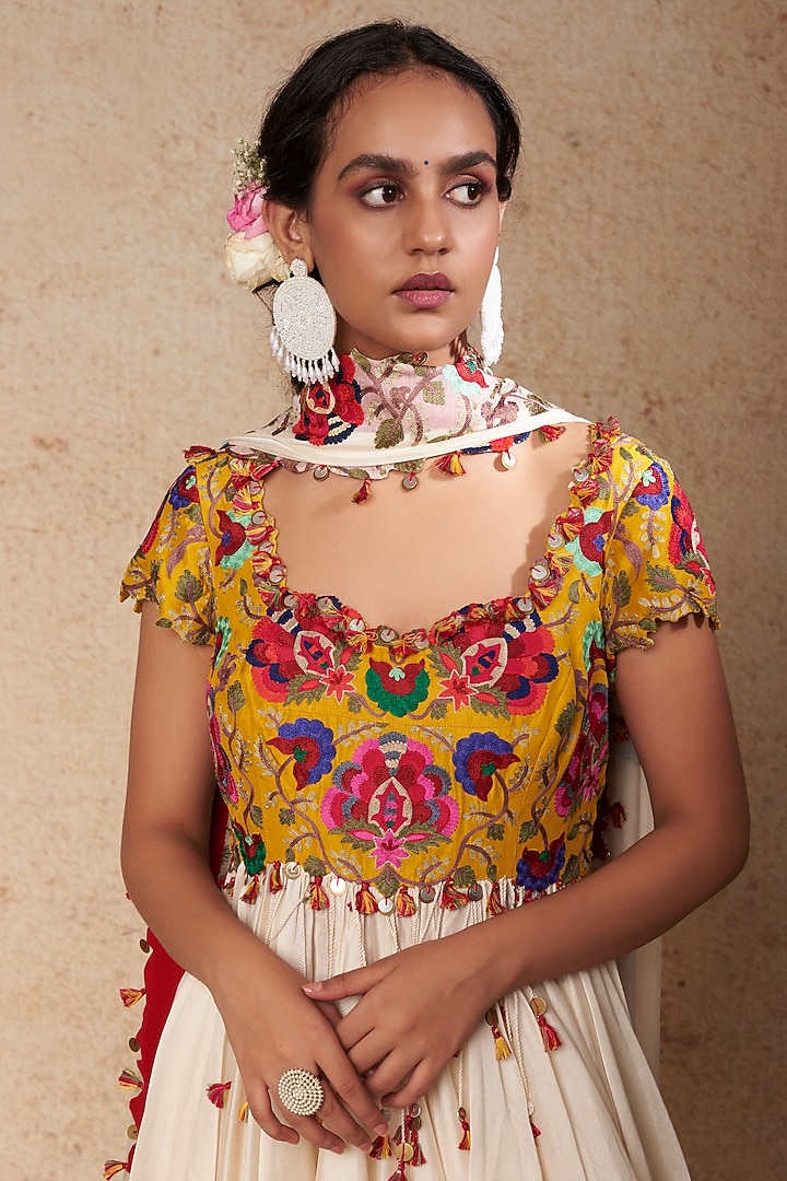 Ivory & Yellow Chanderi Bridal Anarkali Set by Minaxi Dadoo at Pernia's Pop Up Shop