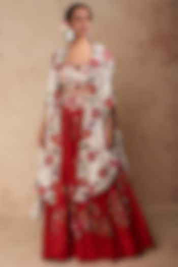 Red Chanderi Kalidar Skirt Set by Minaxi Dadoo
