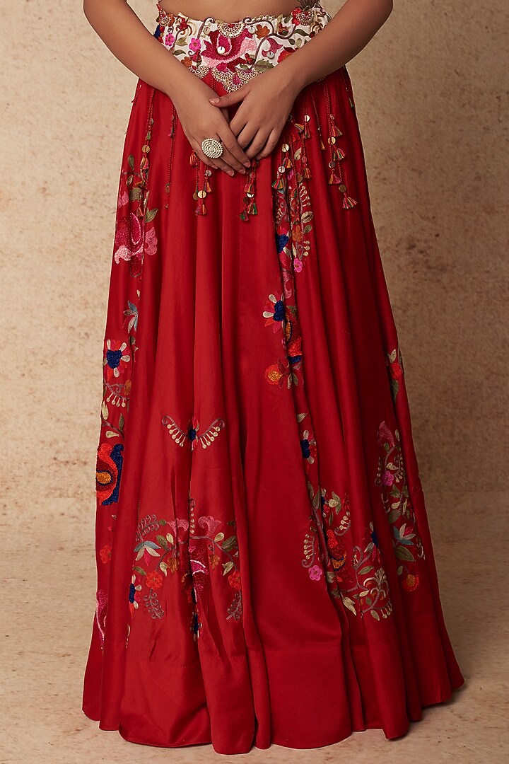 Red Chanderi Kalidar Skirt Set by Minaxi Dadoo at Pernia's Pop Up Shop