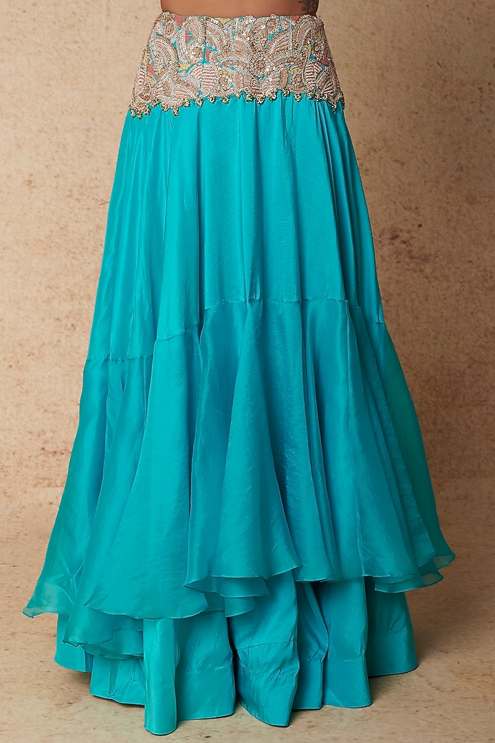 Firozi Blue Silk Tiered Skirt Set by Minaxi Dadoo at Pernia's Pop Up Shop