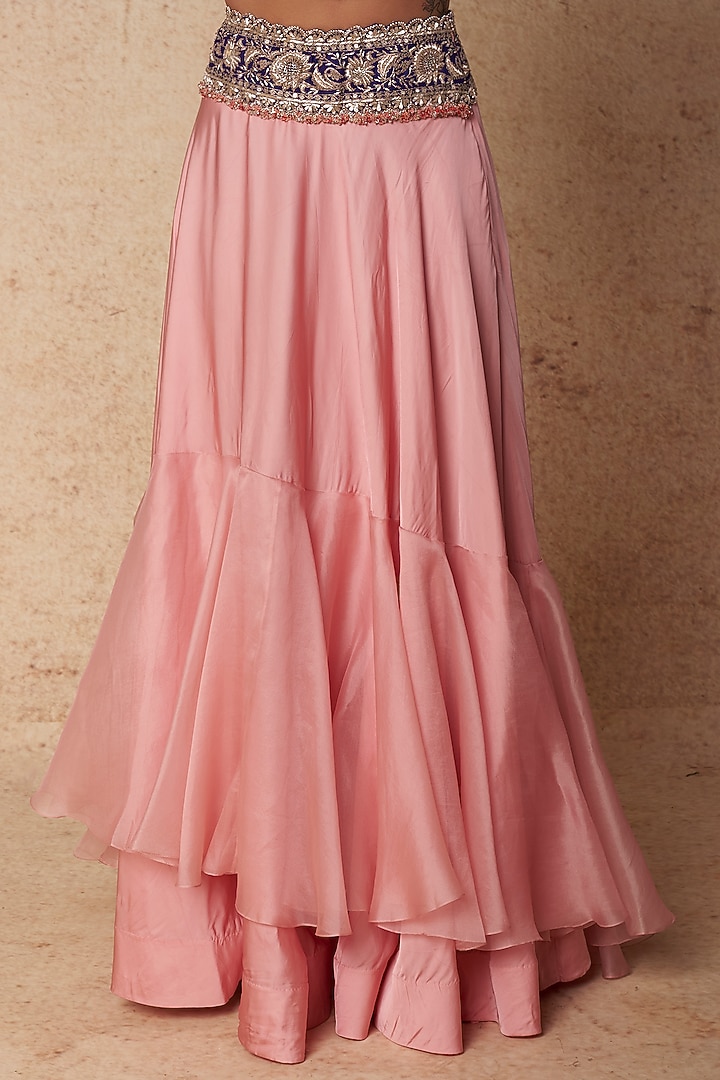 Pink Satin & Organza Tiered Skirt Set by Minaxi Dadoo at Pernia's Pop Up Shop