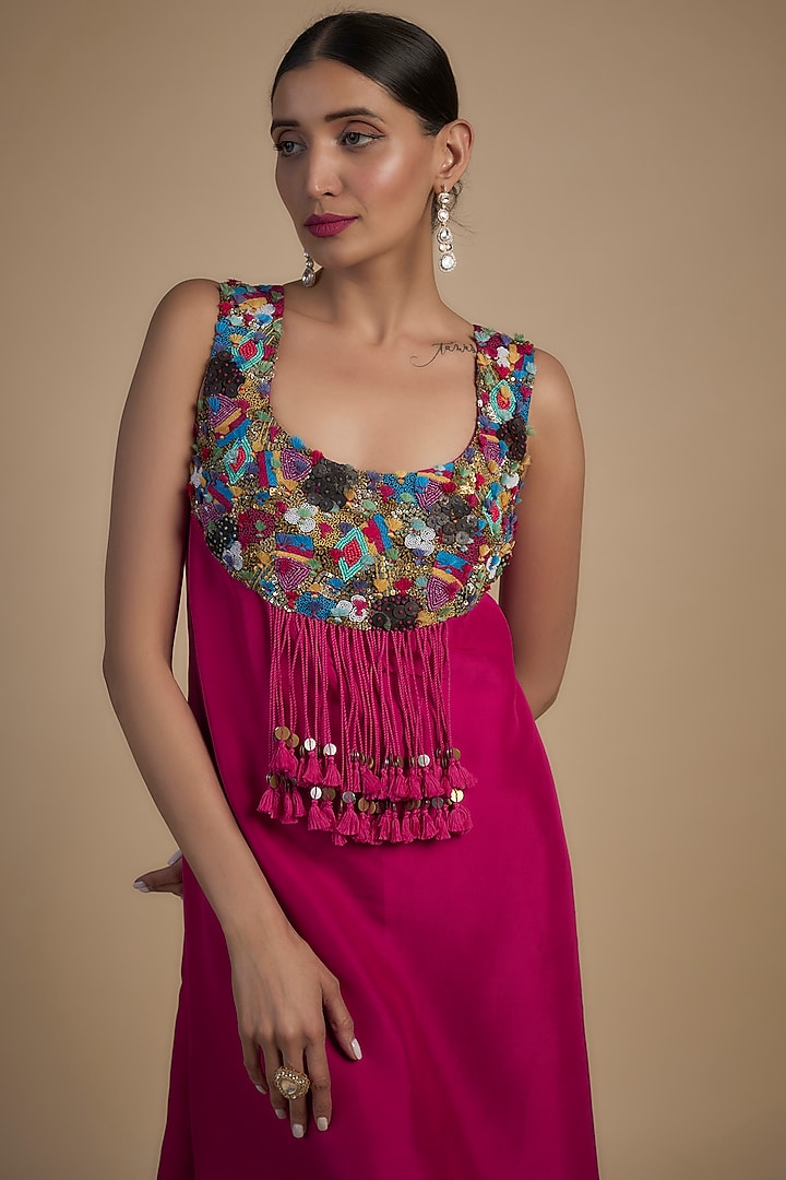 Rani Pink Crushed Dupion Kurta With Cape by Minaxi Dadoo at Pernia's Pop Up Shop