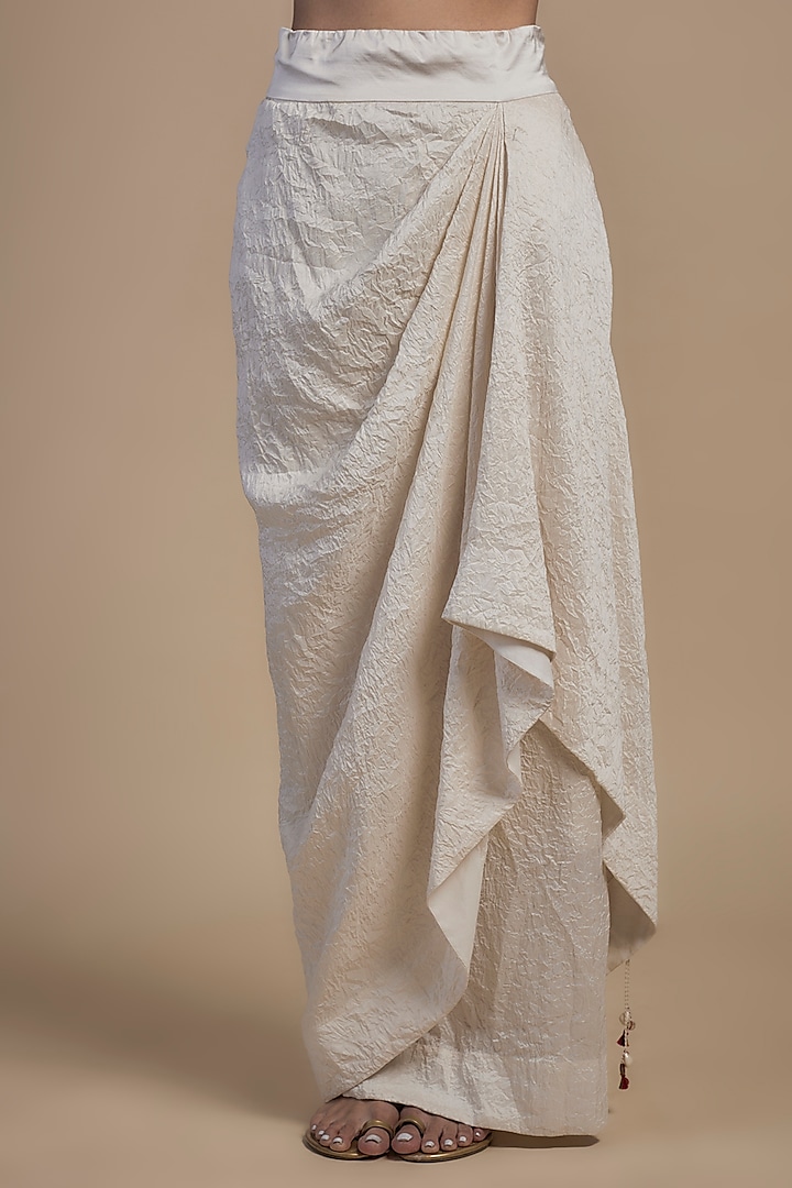 Ivory Dupion Kashmiri Embroidered Butterfly Cape Set by Minaxi Dadoo at Pernia's Pop Up Shop