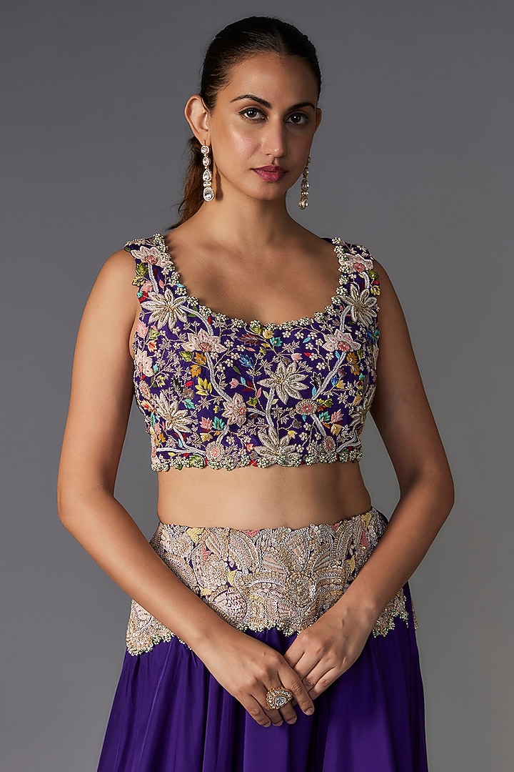 Violet Organza Sequins & Thread Embroidered Cape Set by Minaxi Dadoo at Pernia's Pop Up Shop