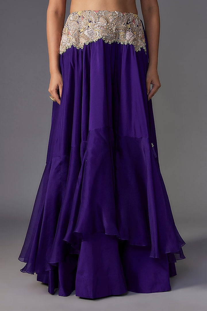 Violet Organza Sequins & Thread Embroidered Cape Set by Minaxi Dadoo at Pernia's Pop Up Shop
