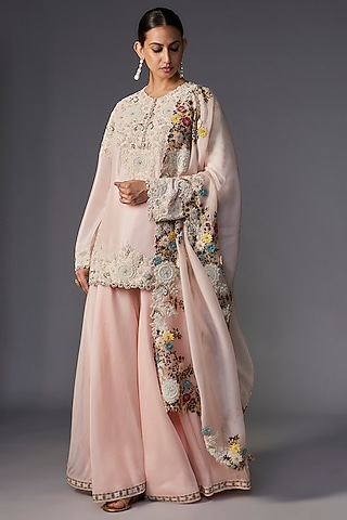 Light Pink Organza Sharara Set by Minaxi Dadoo