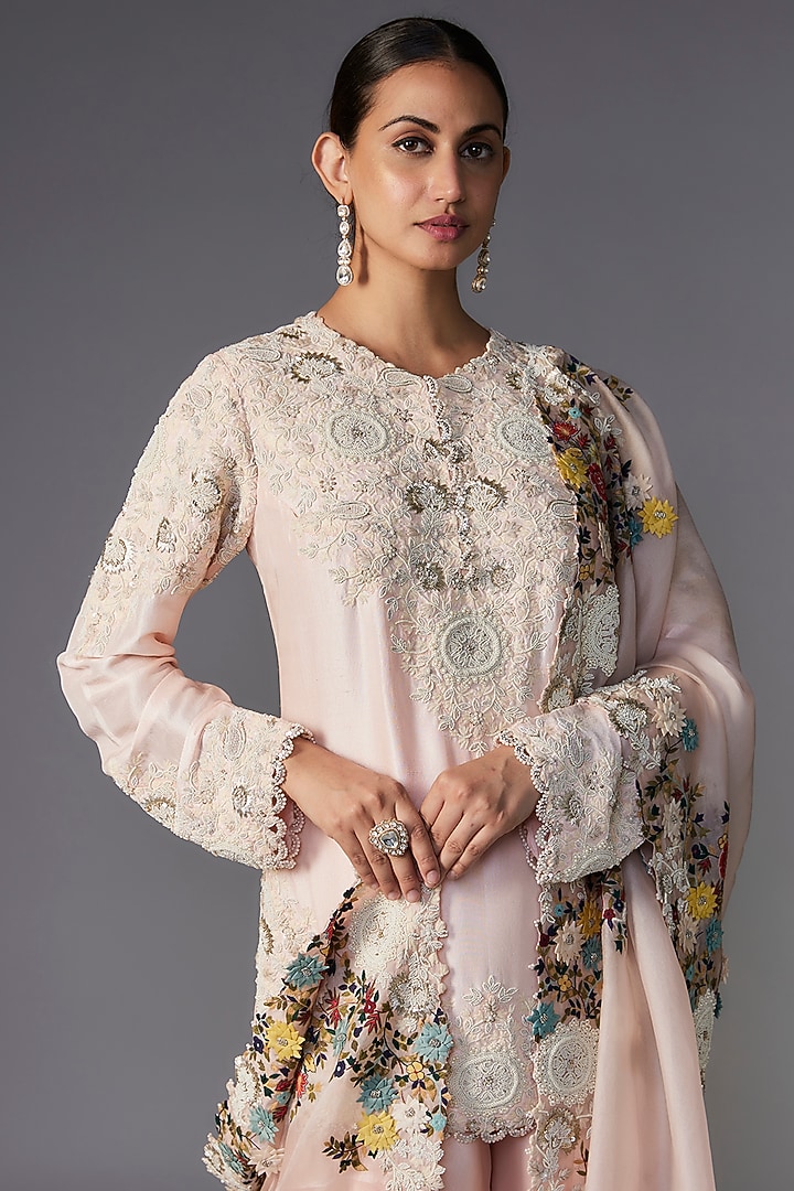 Light Pink Organza Bridal Sharara Set by Minaxi Dadoo at Pernia's Pop Up Shop